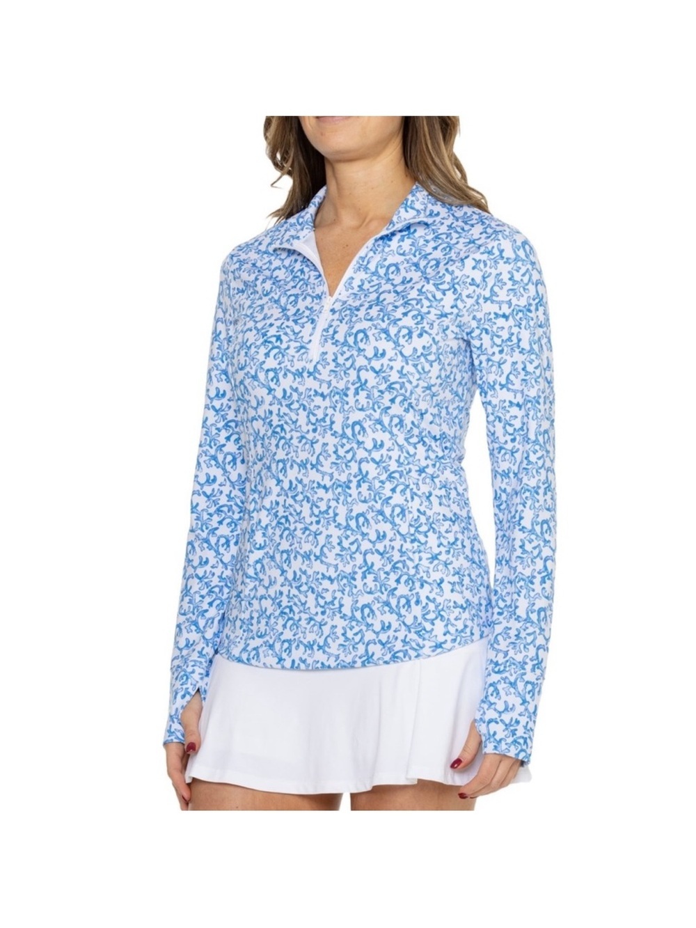 Tommy Bahama Aubrey IslandZone Mock Quarter Zip Pullover Blue Coral Reef Size L